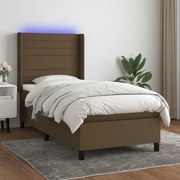 Κρεβάτι Boxspring με Στρώμα &amp; LED Σκ.Καφέ 80x200 εκ. Υφασμάτινο - Καφέ