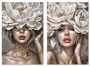 Καμβάς Home ESPRIT Λευκό Μπεζ Blomster Ρομαντικό 60 x 3 x 90 cm (x2)