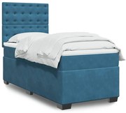 vidaXL Κρεβάτι Boxspring με Στρώμα Μπλε 90x190 εκ. Βελούδινο