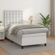 vidaXL Κρεβάτι Boxspring με Στρώμα Λευκό 90x200εκ. από Συνθετικό Δέρμα