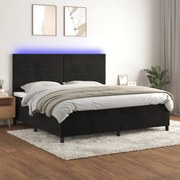 vidaXL Κρεβάτι Boxspring με Στρώμα &amp; LED Μαύρο 200x200 εκ. Βελούδινο