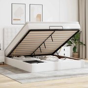 vidaXL Οθωμανικό κρεβάτι με στρώμα &amp; LEDs Λευκό 180x200cm Faux Leather
