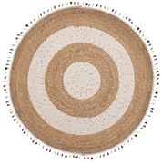 Χαλί Jute-Βαμβακερό Boho Στρογγυλό 150εκ. Καφέ-Natural Με Πολύχρωμα Κρόσσια iliadis 90164