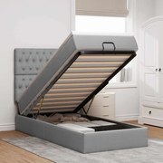 vidaXL Οθωμανικό κρεβάτι με στρώμα &amp; LEDs Ανοιχτό γκρι Ύφασμα