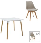 Intrahome Τραπεζαρία Natali-Gaston σετ 5τεμ Intrahome MDF και ξύλο οξιάς σε γκρι-λευκή-φυσική απόχρωση 80x80x76εκ | SKU: INTRAPA-382111144