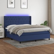 Κρεβάτι Boxspring με Στρώμα &amp; LED Μπλε 180x200 εκ. Υφασμάτινο - Μπλε