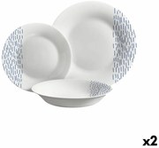 Επιτραπέζια σκεύη Vivalto Μπλε Λευκό Οπάλιο γυαλί Βροχή 18 Τεμάχια (x2)