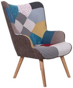 MARON Πολυθρόνα - Μπερζέρα Ξύλο Φυσικό, Ύφασμα Patchwork