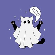 Εικονογράφηση Cute ghost cat halloween theme flat, Anastasia Malachi