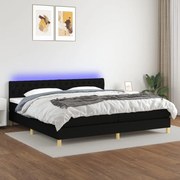 vidaXL Κρεβάτι Boxspring με Στρώμα & LED Μαύρο 200x200 εκ. Υφασμάτινο