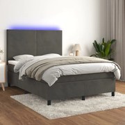 vidaXL Κρεβάτι Boxspring με Στρώμα & LED Σκ. Γκρι 140x200εκ. Βελούδινο