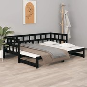 vidaXL Καναπές Κρεβάτι Συρόμενος Μαύρος 2x(90x200) εκ. από Μασίφ Πεύκο