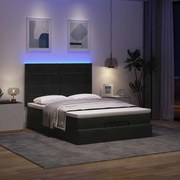 vidaXL Οθωμανικό κρεβάτι με στρώματα &amp; LEDs Μαύρο 140x190cm Βελούδο