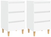 vidaXL Κομοδίνα 2 τεμ. Λευκά 40x35x69 εκ. με Μασίφ Ξύλινα Πόδια