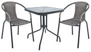 WOODWELL Ε240,10BALENO Set Κήπου - Βεράντας: Τραπέζι + 2 Πολυθρόνες Μέταλλο Ανθρακί, Wicker Mixed Grey Table:60x60x70 Seat:53x58x77 Ε240,10