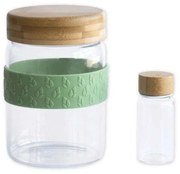 Δοχείο Φαγητού (Σετ 2Τμχ) PKV-031 700ml/50 ml Clear-Green-Natural Pebbly
 Γυαλί,Bamboo