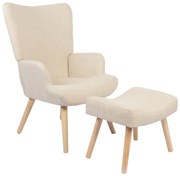 Πολυθρόνα-μπερζέρα με υποπόδιο Gerlina pakoworld κρεμ ύφασμα με πόδι σε φυσική απόχρωση 71x64x94εκ