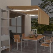 vidaXL Τέντα Συρόμενη Χειροκίνητη με Σκίαστρο&amp;LED Κίτρινο/Λευκό 4x3 μ.