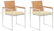 vidaXL Καρέκλες Κήπου 2 τεμ. από Μασίφ Ξύλο Teak/Ατσάλι με Μαξιλάρια
