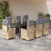 vidaXL Σετ Τραπεζαρίας Κήπου 9 τεμ. Μπεζ Συνθετικό Ρατάν με Μαξιλάρια