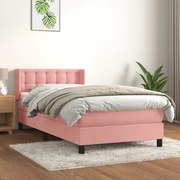 Κρεβάτι Boxspring με Στρώμα Ροζ 90x200 εκ. Βελούδινο - Ροζ