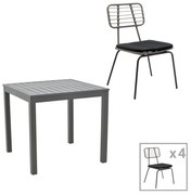 Intrahome Τραπεζαρία Naoki - Kliton σετ 5τεμ Intrahome ανθρακί αλουμίνιο και μέταλλο σε μαύρη απόχρωση 80x80x74εκ | SKU: INTRAPA-311111897