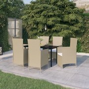vidaXL Σετ Τραπεζαρίας Κήπου 7 Τεμαχίων Μπεζ με Μαξιλάρια