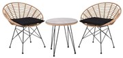 SALSA Coral Coffee Set Κήπου Μέταλλο Μαύρο - Γυαλί - Wicker Φυσικό: Τραπεζάκι+2 Πολυθρόνες TableΦ52x53 Armchair72x62x81cm