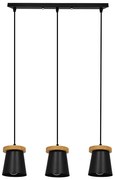 GloboStar® LANA 01425 ΣΕΤ Μοντέρνο Κρεμαστό Φωτιστικό Οροφής Τρίφωτο 3 x E27 με Ξύλινη Βάση και Μαύρο Καπέλο Φ13 x Μ58 x Y17cm