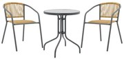 Σετ κήπου Τραπεζαρία Watson - Lindaria 3 τεμ. μέταλλο ανθρακί - γυαλί - pe rattan φυσικό Φ60x70 εκ. 60x60x70 εκ.