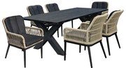 ALLEY Set Τραπεζαρία ALU Ανθρακί-Rope Φυσικό: Τραπέζι 180x94   6 Πολυθρόνες με Μαξιλ  Table:180x94x72 Chair:62x64x85 [-Ανθρακί-, -Φυσικό-] [-Wicker-, -Αλουμίνιο-] Ε68421,S