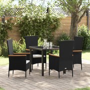 vidaXL Σετ Γευμάτων Κήπου με μαξιλάρι 5 pcs Μαύρο 80 x 80 x 73 εκ