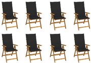 vidaXL Καρέκλες Κήπου Πτυσσόμ. 8 τεμ. Μασίφ Ξύλο Ακακίας με Μαξιλάρια
