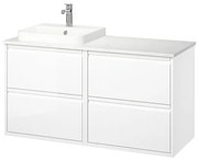 ANGSJON/BACKSJON έπιπλο νιπτήρα/νιπτήρας/μπαταρία/γυαλιστερό, 122x49x71 cm 395.285.62