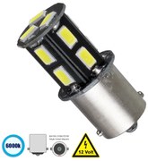 GloboStar® 81206 Λάμπα Αυτοκίνητου 1156 - BA15S - P21W LED 13 SMD 5630 3W 450lm 360° DC 12V IP20 Ψυχρό Λευκό 6000K