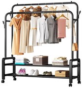 Τροχήλατη Κρεμάστρα Δαπέδου με Ράφια Παπουτσιών Μαύρο