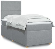 vidaXL Κρεβάτι Boxspring με Στρώμα Ανοιχτό Γκρι 90x200 εκ. Υφασμάτινο