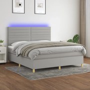 Κρεβάτι Boxspring με Στρώμα &amp; LED Αν.Γκρι 160x200εκ. Υφασμάτινο - Γκρι