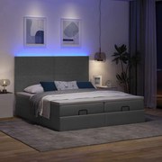vidaXL Οθωμανικό κρεβάτι με στρώματα&amp;LEDs Σκούρο γκρι 200x200cm ύφασμα