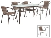 Dining set 7pcs Ensure-Obbi metal-glass brown 140x80x70cm 140x80x70 εκ.