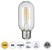 GloboStar 99018 Λάμπα LED Long Filament E27 T45 Σωλήνας 4W 400lm 360° AC 220-240V IP20 Φ4.5 x Υ11cm Θερμό Λευκό 2700K με Διάφανο Γυαλί - Dimmable - 3 Years Warranty - 99018