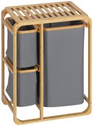 HOMCOM Καλάθι απλύτων από μπαμπού, 3 αποσπώμενα καλάθια, 50 cm x 32 cm x 69,7 cm, φυσικό γκρι