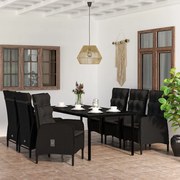 vidaXL Σετ Τραπεζαρίας Κήπου 7 Τεμαχίων Μαύρο με Μαξιλάρια