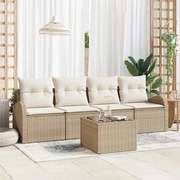 vidaXL Σετ 5 Τεμαχίων Καναπέ Κήπου με Μαξιλάρια Μπεζ Πολυ Ρατάν