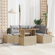 vidaXL Σετ Γεύματος 5 Τεμαχίων με Μαξιλάρια – Μπεζ Πολυ Ρατάν Ακακία