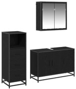 vidaXL Σετ Επίπλων Μπάνιου με ράφι 3 pcs Μαύρη Οξυά Επεξεργασμένο ξύλο