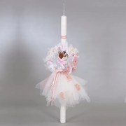 Λαμπάδα βάπτισης με στεφάνι και μπαλαρίνα