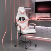 vidaXL Καρέκλα Gaming Περιστεφόμενη Υποπόδιο Λευκή &amp; Ροζ Συνθ. Δέρμα