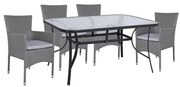 Σετ Κήπου Τραπεζαρία HM10586.01 5 τεμ Μεταλλικό Γκρί με Τραπέζι 150x90x72 εκ. &amp; 4 Καρέκλες Wicker