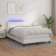 Κρεβάτι Boxspring με Στρώμα &amp; LED Λευκό 120x200 εκ. Συνθ. Δέρμα